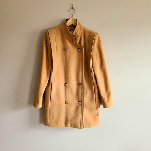 London Fog lambswool angora cashmere light caramel brown short coat. - Picture 4 of 13